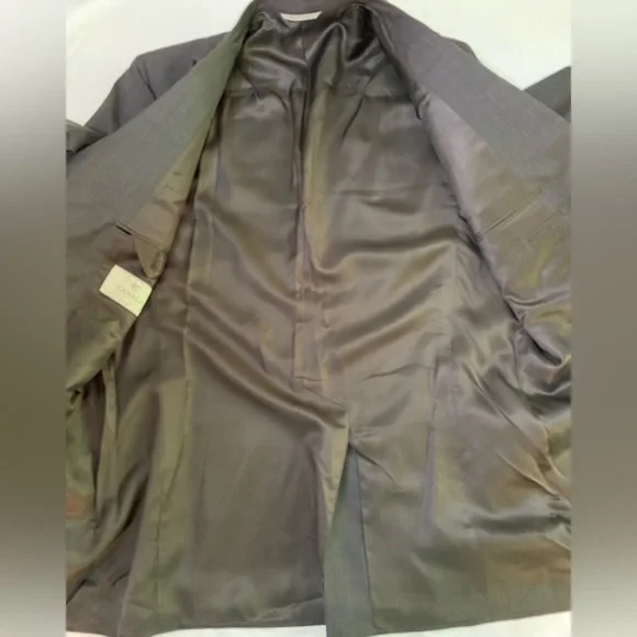 CANALI Made in Italy Brown/Blue/White Pinstripe 100% Wool 2-Button Blazer SZ 44L